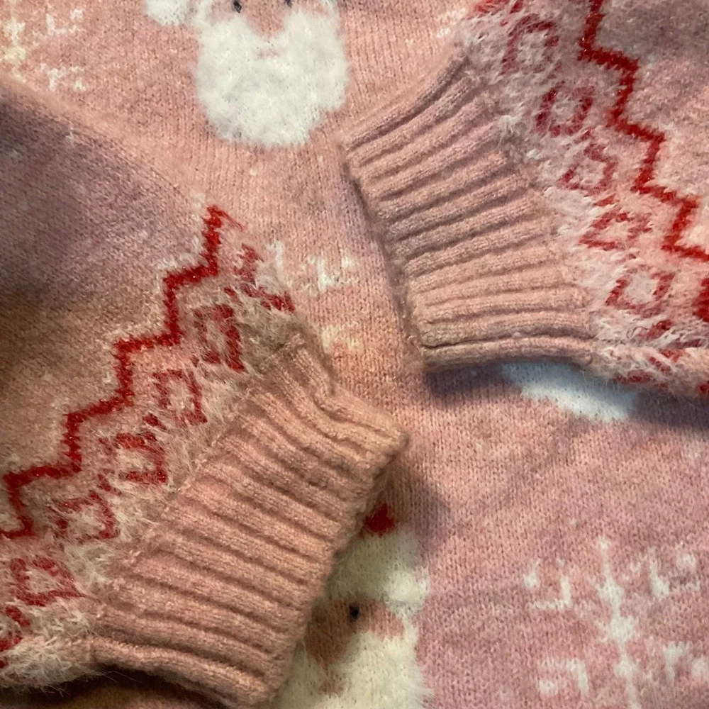 Dunes Stores Sweater Santa Pink‎ Size 7-8 Winter Soft Cozy Kids